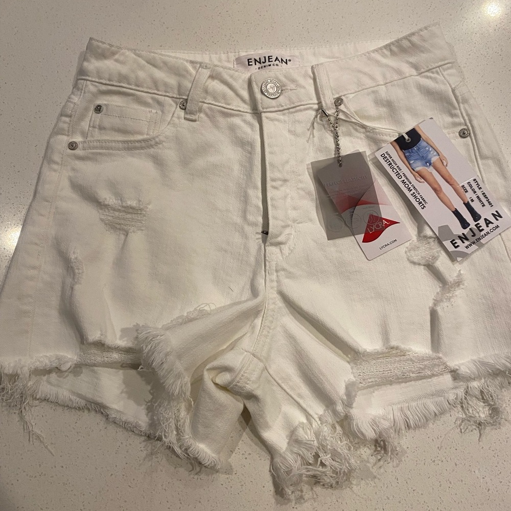 Women's White Distressed Shorts